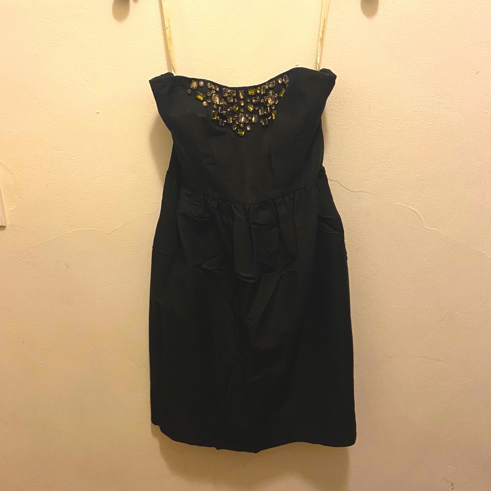 Shoshanna black strapless jeweled cocktail dress